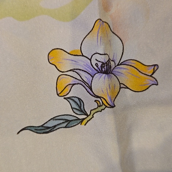 New Shanghai Story 100% Silk Orange Floral Dragon Print Scarf - Picture 4 of 9